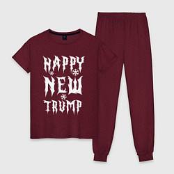 Пижама хлопковая женская Happy new Trump - motto, цвет: меланж-бордовый