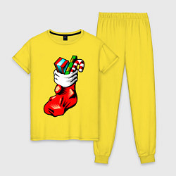 Пижама хлопковая женская Рождественский чулок, цвет: желтый