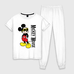 Пижама хлопковая женская Микки Маус и надпись, цвет: белый