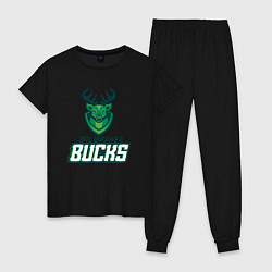 Пижама хлопковая женская Milwaukee Bucks NBA, цвет: черный