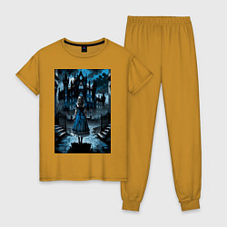 Пижама хлопковая женская Готичная Алиса в стране чудес, цвет: горчичный