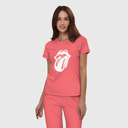 Пижама хлопковая женская Rolling Stones - white logo, цвет: коралловый — фото 2