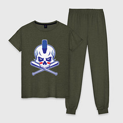 Пижама хлопковая женская Punk baseball, цвет: меланж-хаки