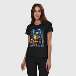 Пижама хлопковая женская Batsimpson with son Bart - ai art fantasy, цвет: черный — фото 2