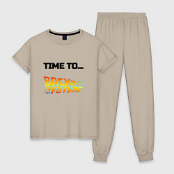 Пижама хлопковая женская Time to back to the future, цвет: миндальный
