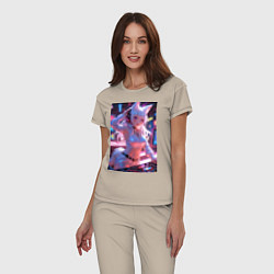 Пижама хлопковая женская Лиса диджей в клубе, цвет: миндальный — фото 2