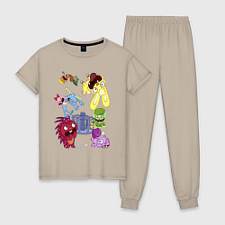 Пижама хлопковая женская Happy three friends - carousel, цвет: миндальный