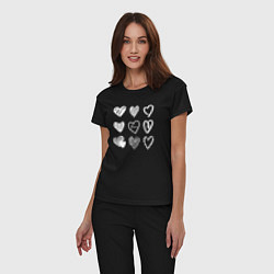 Пижама хлопковая женская Hearts love hand draw, цвет: черный — фото 2