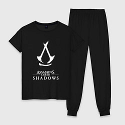 Пижама хлопковая женская Assassins creed - shadows white, цвет: черный