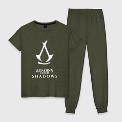 Пижама хлопковая женская Assassins creed - shadows white, цвет: меланж-хаки