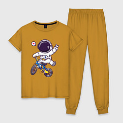 Пижама хлопковая женская Космонавт на велике, цвет: горчичный