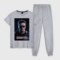 Пижама хлопковая женская Арнольд - терминатор, цвет: меланж