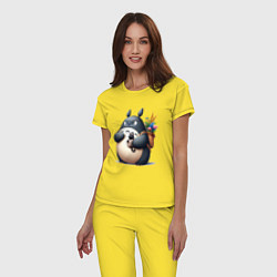 Пижама хлопковая женская Totoro and black cat - anime, цвет: желтый — фото 2