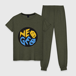 Пижама хлопковая женская Neo geo logo, цвет: меланж-хаки