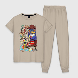 Пижама хлопковая женская Flapjack - rainbow, цвет: миндальный