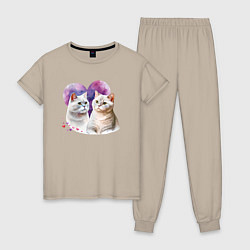 Пижама хлопковая женская Хвостатая любовь, цвет: миндальный