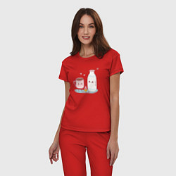 Пижама хлопковая женская Кофе с молоком, цвет: красный — фото 2