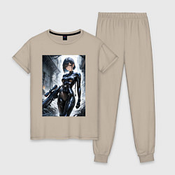 Женская пижама Девушка в кожаном костюме со снайперской винтовкой