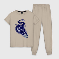 Пижама хлопковая женская Космическая лампочка, цвет: миндальный