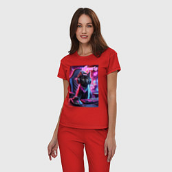 Пижама хлопковая женская Чёрный котёнок - киберспорт, цвет: красный — фото 2