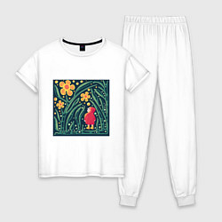 Пижама хлопковая женская Девочка в волшебном саду, цвет: белый
