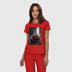 Пижама хлопковая женская Shiroko лиса на футуристичном мотоцикле, цвет: красный — фото 2