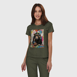 Пижама хлопковая женская Monkey color, цвет: меланж-хаки — фото 2