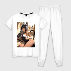 Пижама хлопковая женская Сфинкс в древнем Египте, цвет: белый