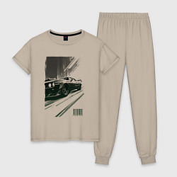 Пижама хлопковая женская Гоночный спорткар, цвет: миндальный