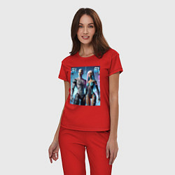 Пижама хлопковая женская Barbie and Ken - cyber fantasy, цвет: красный — фото 2