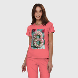 Пижама хлопковая женская Тюльпаны к 8 марта, цвет: коралловый — фото 2