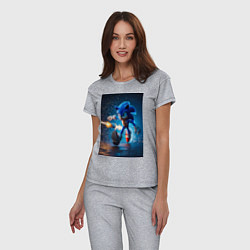 Пижама хлопковая женская Соник убегает от ракет, цвет: меланж — фото 2