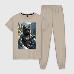 Женская пижама Кот за рулем кабролета