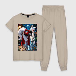 Женская пижама Белоснежная лиса лунной ночью