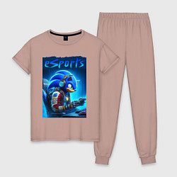 Пижама хлопковая женская Hedgehog Sonic is esports player - neon glow, цвет: пыльно-розовый