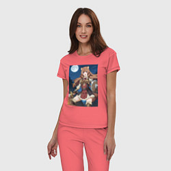 Пижама хлопковая женская Рафталия сражается в ночи, цвет: коралловый — фото 2