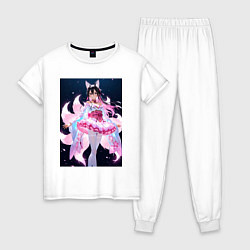 Пижама хлопковая женская Лиса танцует в платье, цвет: белый