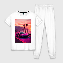 Женская пижама Суперкар едет около океана