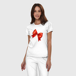 Пижама хлопковая женская Красный бантик, цвет: белый — фото 2