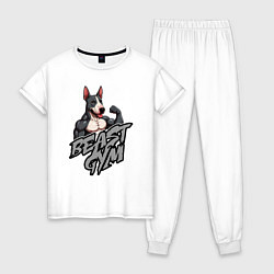 Пижама хлопковая женская Beast gym dog, цвет: белый