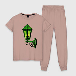 Пижама хлопковая женская Зелёный уличный фонарь, цвет: пыльно-розовый