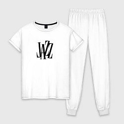Пижама хлопковая женская Jazz retro lettering in black, цвет: белый