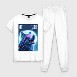 Пижама хлопковая женская Cyber wolf - ai art, цвет: белый