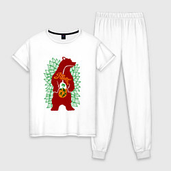 Пижама хлопковая женская Медведь и обед - аппетит, цвет: белый