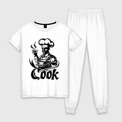 Пижама хлопковая женская Повар готовит блюдо, цвет: белый