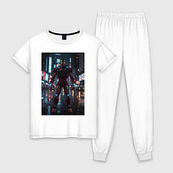 Пижама хлопковая женская Железный человек посреди ночного города, цвет: белый