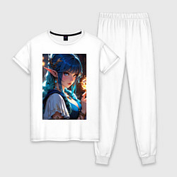 Пижама хлопковая женская Прекрасная эльфийка-маг с шаром огня, цвет: белый