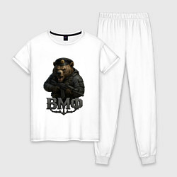 Пижама хлопковая женская ВМФ медведь пехотинец, цвет: белый