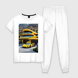 Женская пижама Желтый суперкар у дома