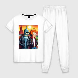 Пижама хлопковая женская Фрай и Бендер жители Нью-Йорка, цвет: белый